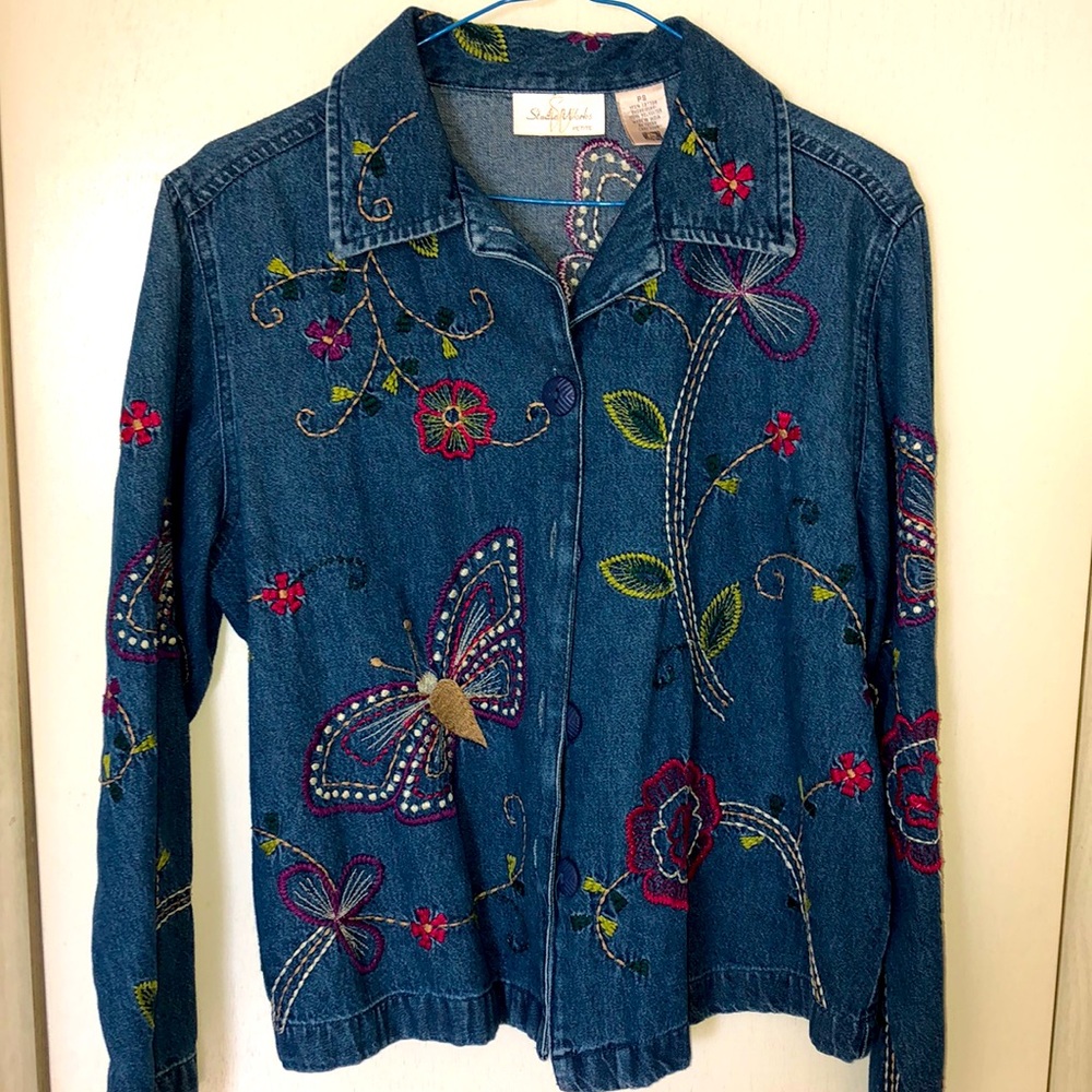 Women’s SP (Small/Petite) Denim Embroidered Jeans Jacket by Studio Works.
